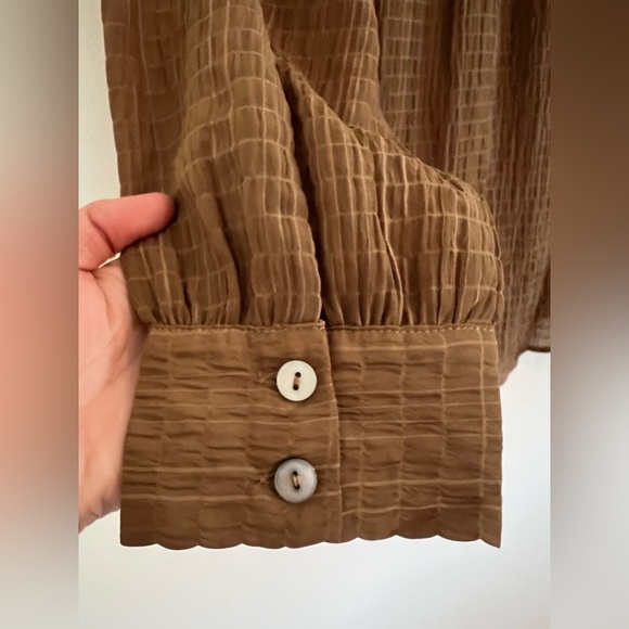ANDREE BY UNIT Women Brown Button Down Shirt Seersucker Textured Business Casual - Picture 10 of 14